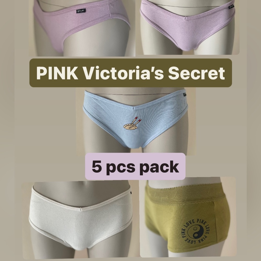 PINK Victoria’s Secret;  5 Pack Cotton Panties Lot size Large. NWOT